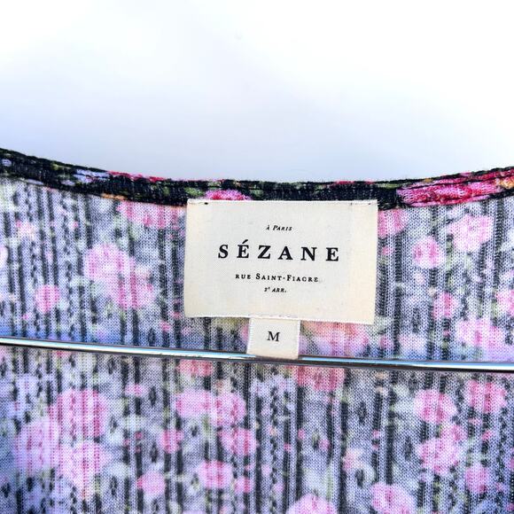 Sezane Jamie Floral Pink Black T-Shirt Blouse Feminine Romantic Dainty Medium - Picture 4 of 9